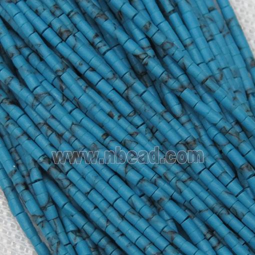 tiny synthetic turquoise tube seed beads, blue