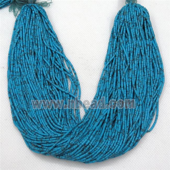 tiny synthetic turquoise tube seed beads, blue