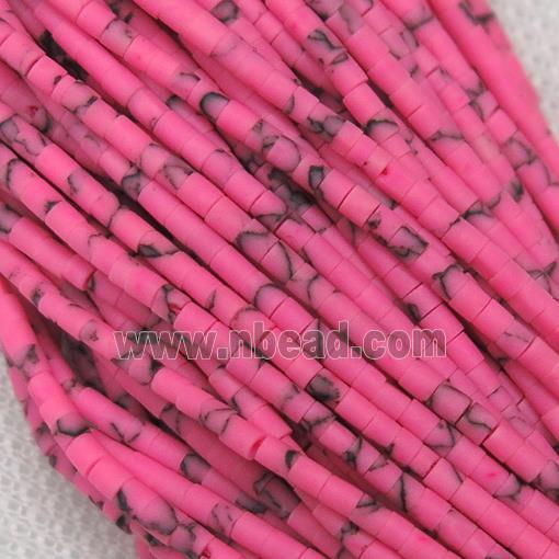 tiny synthetic turquoise tube beads, hotpink