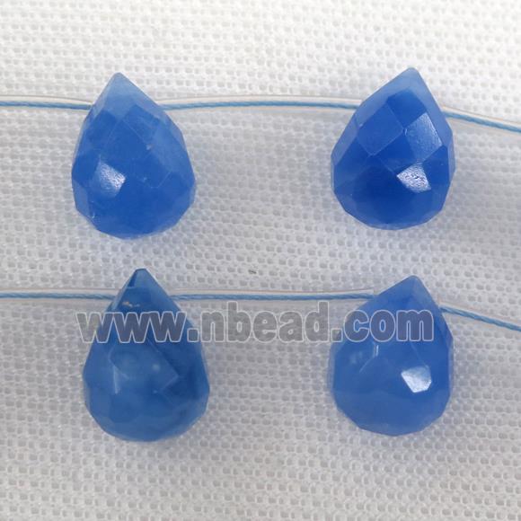 blue dye agate beads, faceted teardrop, topdrilled