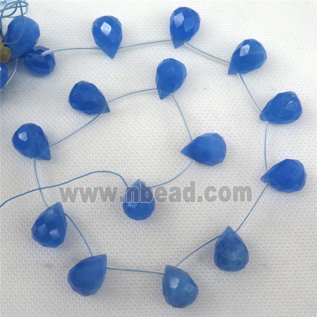 blue dye agate beads, faceted teardrop, topdrilled