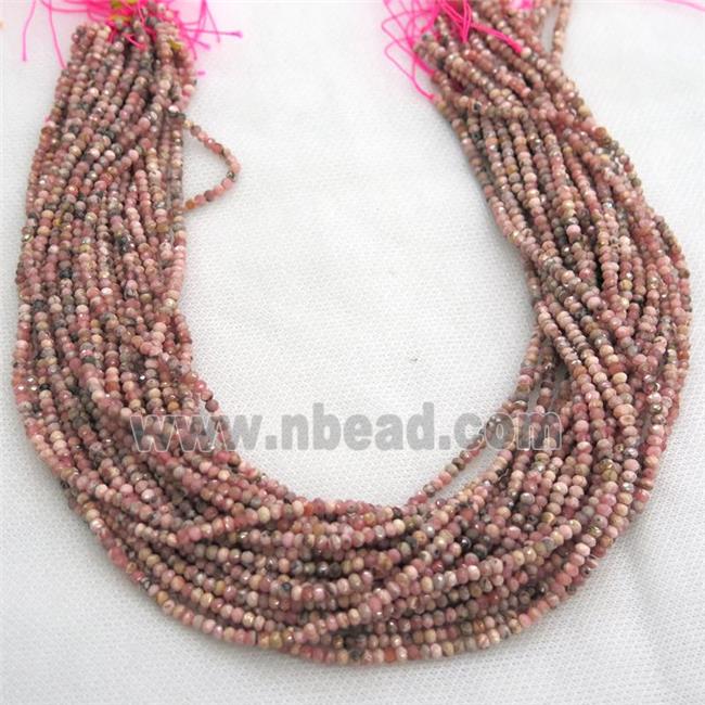 tiny Rhodonite seed beads, faceted rondelle, B-grade