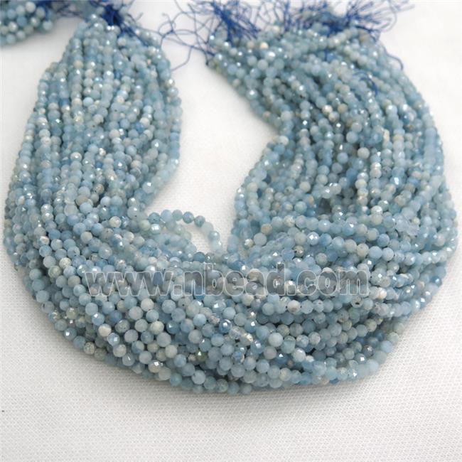 tiny blue Aquamarine Beads, faceted round, B-grade