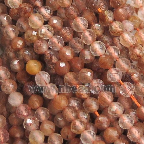 gold Rutilated Quartz beads, faceted round