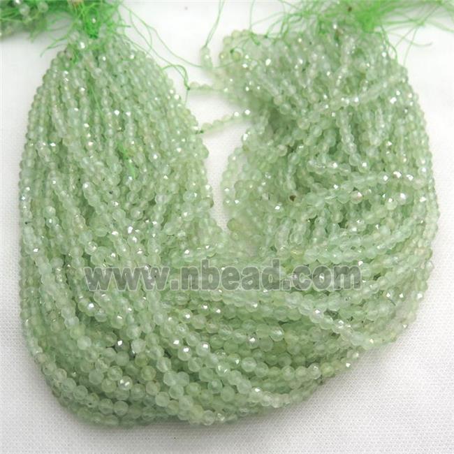 tiny Prehnite Seed Beads, green, faceted round