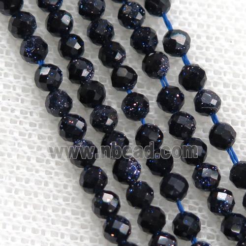 tiny blue SandStone Beads, faceted round