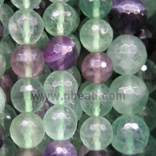 natural Fluorite Beads, faceted round, multi color