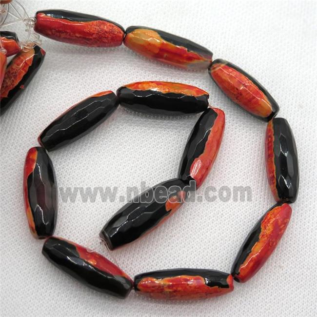dichromatic Agate Beads, faceted rice, orange