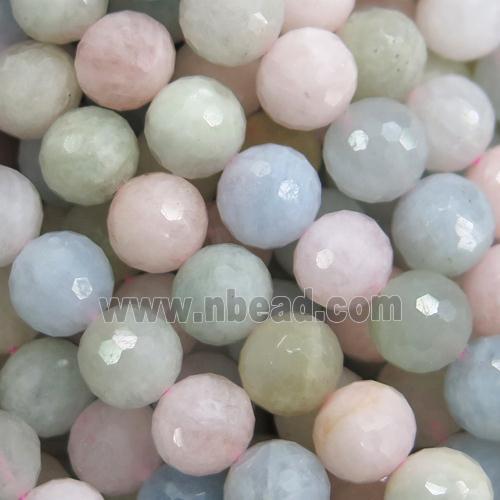 Morganite Beads, faceted round, A-grade, mixed color
