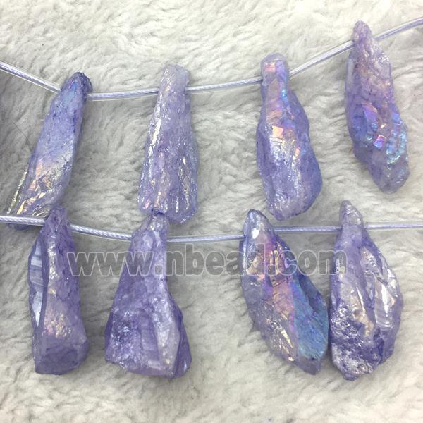 crystal quartz stick beads, freeform, lavender electroplated