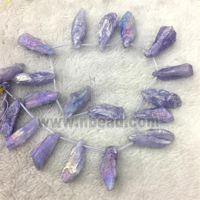 crystal quartz stick beads, freeform, lavender electroplated