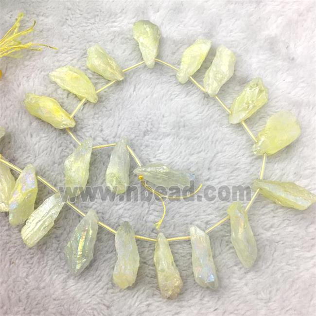 crystal quartz stick beads, freeform, yellow electroplated
