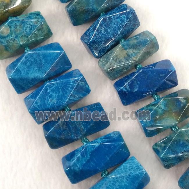blue Coral Fossil beads, faceted cuboid