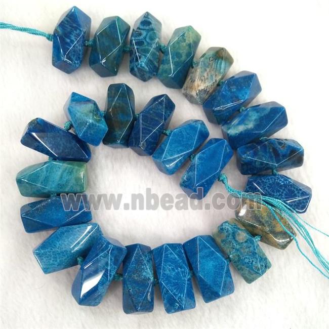 blue Coral Fossil beads, faceted cuboid