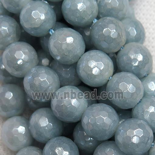 dyed Aquamarine beads, faceted round, light electroplated
