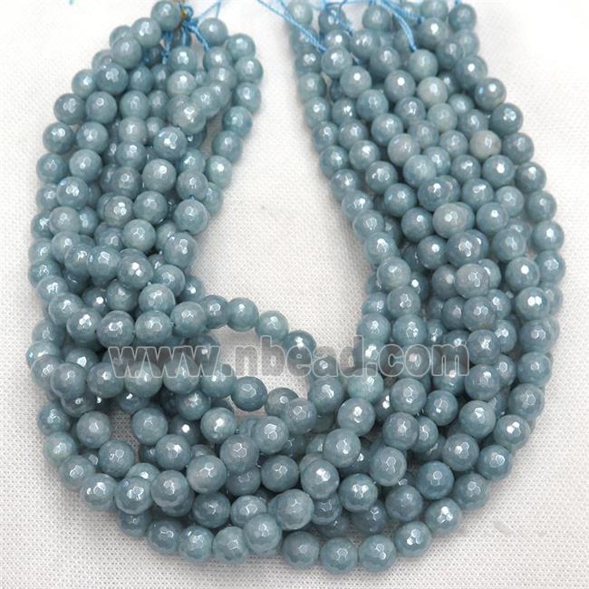 dyed Aquamarine beads, faceted round, light electroplated