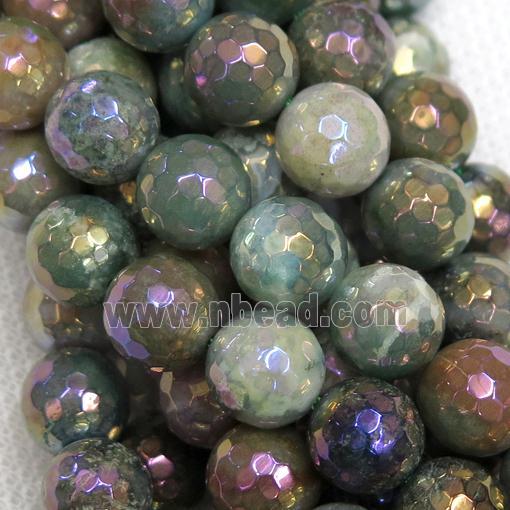 natural Indian Agate Beads, faceted round, AB color electroplated