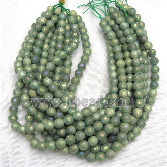 green Aventurine beads, faceted round, AB color