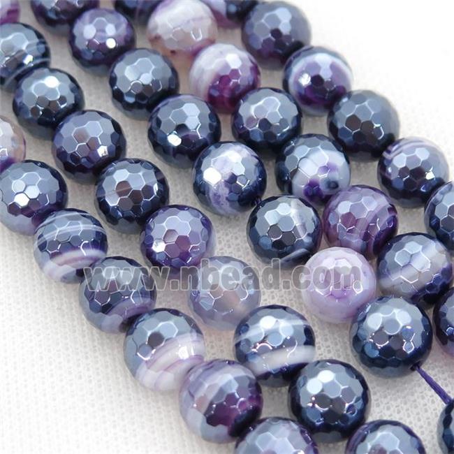 purple striped Agate beads with electroplated, faceted round