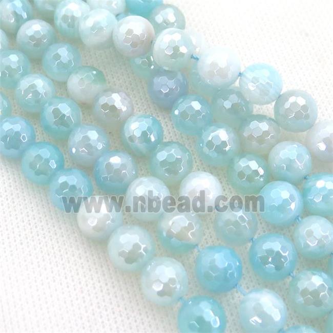lt.blue striped Agate beads with electroplated, faceted round