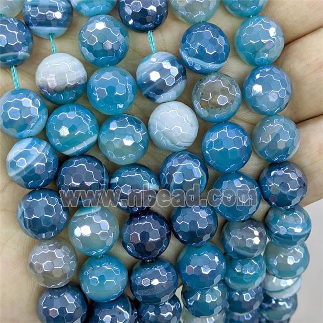 blue striped Agate beads with electroplated, faceted round