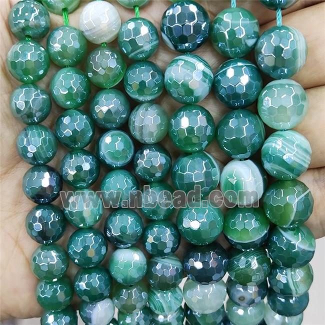 green striped Agate beads with electroplated, faceted round
