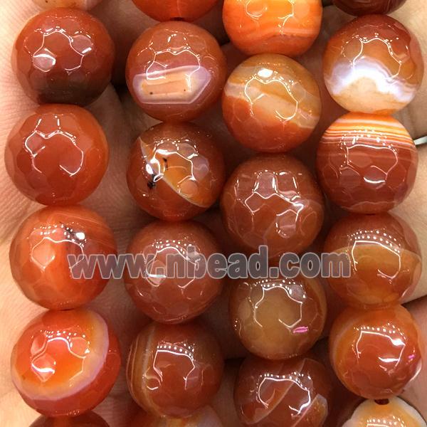 red Striped Agate Beads, faceted round