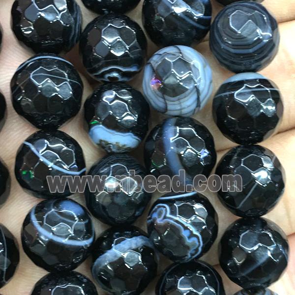 Natural Black Stripe Agate Beads Banded Faceted Round