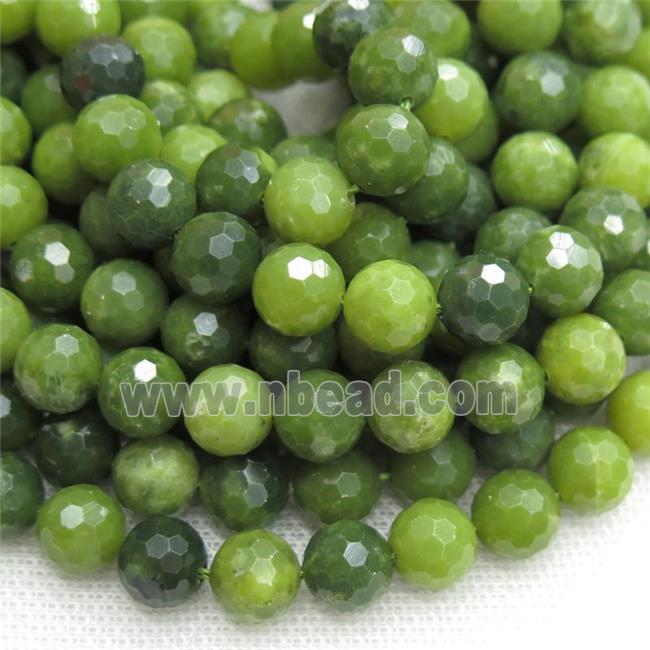 Green Chinese Nephrite Jade Beads Faceted Round