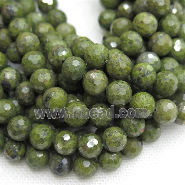 Green Epidote Beads Faceted Round
