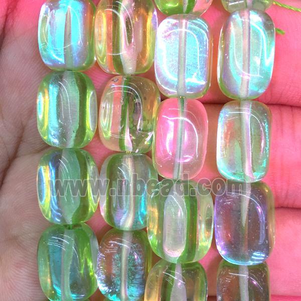synthetic Mystic Aura Quartz Crystal Beads, green, cuboid