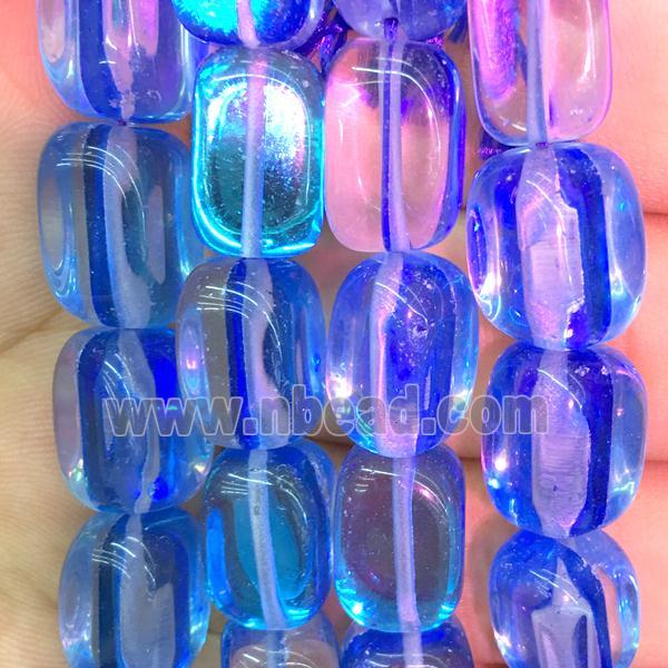 synthetic Mystic Aura Quartz Crystal Beads, blue, cuboid