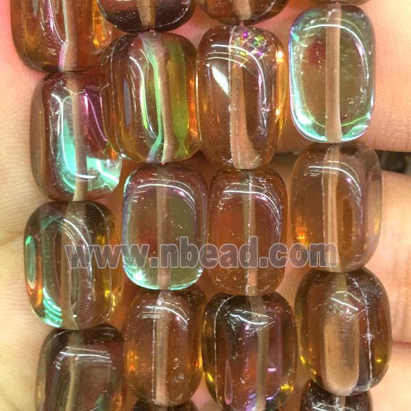 synthetic Mystic Aura Quartz Crystal Beads, coffee, cuboid