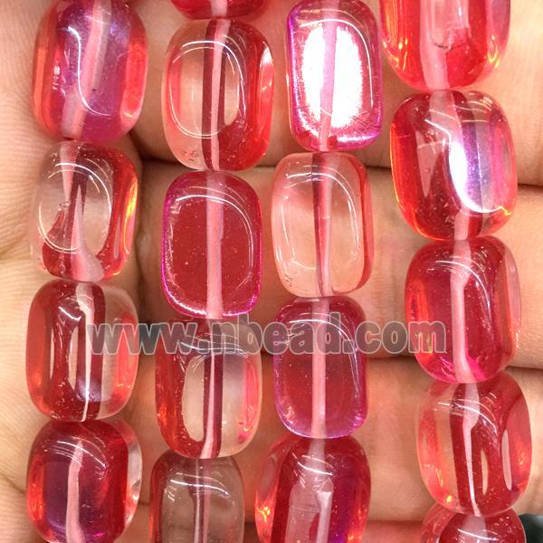 synthetic Mystic Aura Quartz Crystal Beads, red, cuboid
