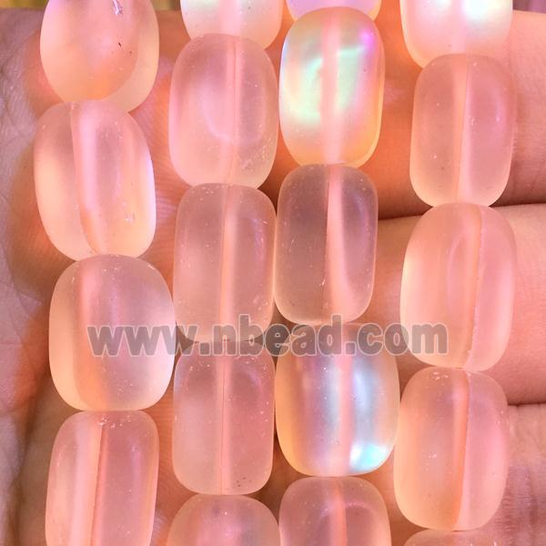 synthetic Mystic Aura Quartz Crystal cuboid Beads, peach, matte