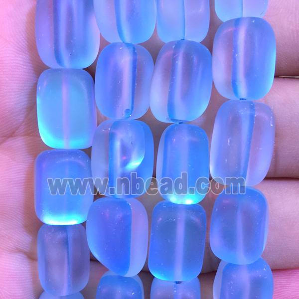 synthetic Mystic Aura Quartz Crystal cuboid Beads, blue, matte