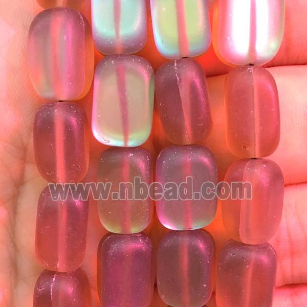 synthetic Mystic Aura Quartz Crystal cuboid Beads, red, matte