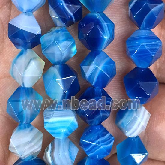 blue striped Agate beads, faceted round