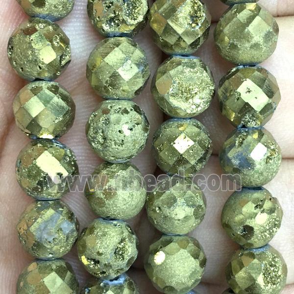 gold Agate Druzy beads, faceted round