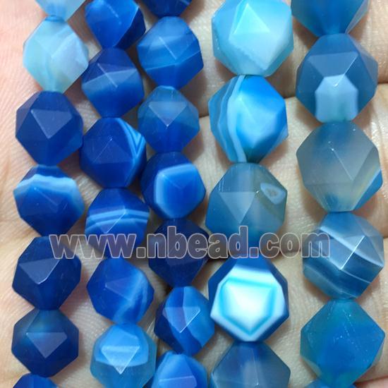 blue matte striped Agate beads, faceted round