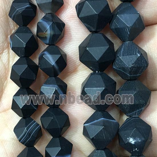 black matte striped Agate beads, faceted round