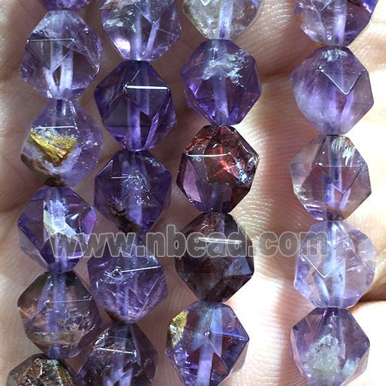 Purple Phantom Quartz Beads Cacoxenite Cut Round