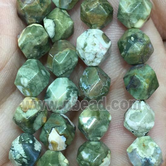 green Rhyolite Beads, faceted round