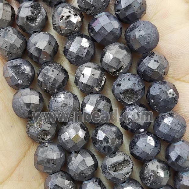 black Agate Druzy beads, faceted round