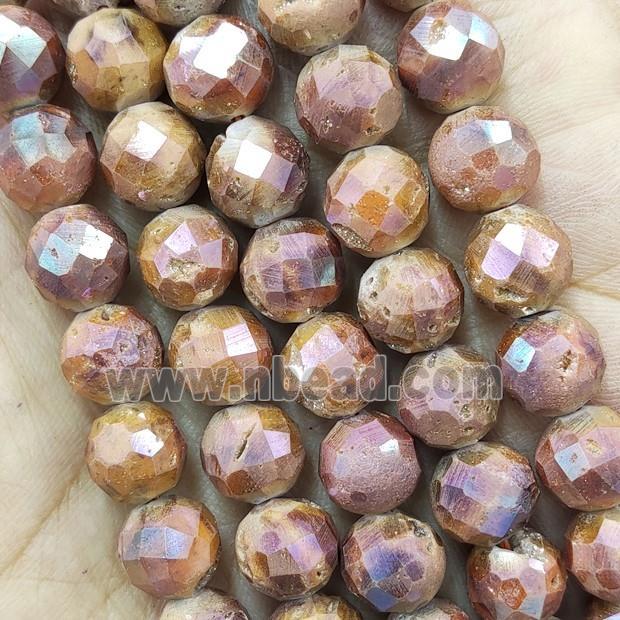 gold champagne Agate Druzy beads, faceted round