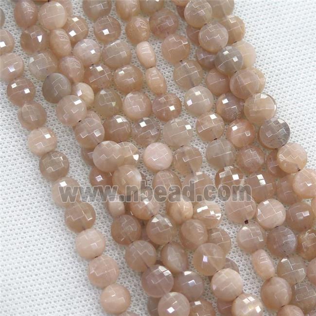 peach Sunstone beads, faceted circle