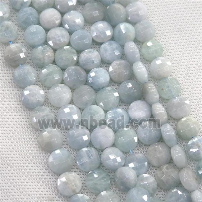 Aquamarine beads, faceted circle