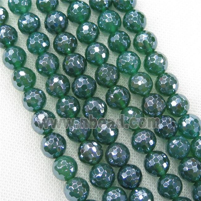 green Agate beads, faceted round, light electroplated