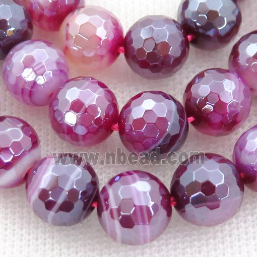 hotpink Striped Agate Beads, faceted round, light electroplated
