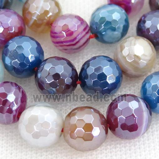 Natural Stripe Agate Beads Banded Mix Color Dye Faceted Round Light Electroplated